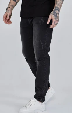 Black Distressed Slim Fit Jeans