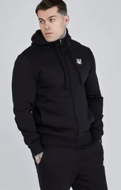 Black Essential Zip Through Funnel Hoodie