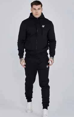 Black Essential Zip Through Funnel Hoodie