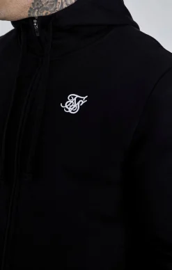 Black Essential Zip Through Funnel Hoodie