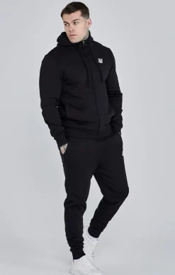Black Essential Zip Through Funnel Hoodie