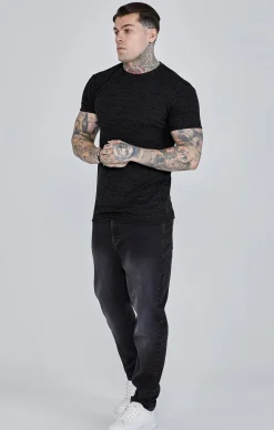 Black Rib Knit T-Shirt