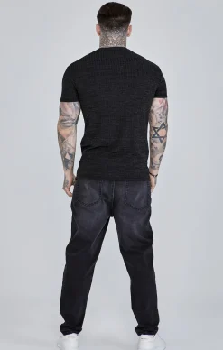 Black Rib Knit T-Shirt