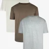Brown Ecru Grey Marl Pack of 3 T-Shirts