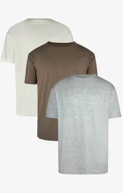 Brown Ecru Grey Marl Pack of 3 T-Shirts