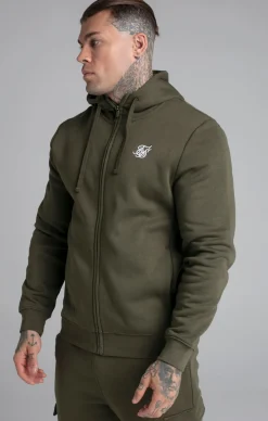 Khaki Essential Zip Through Funnel Hoodie
