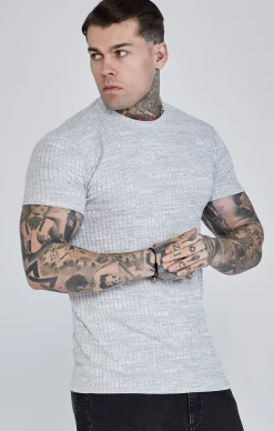 Light Grey Rib Knit T-Shirt